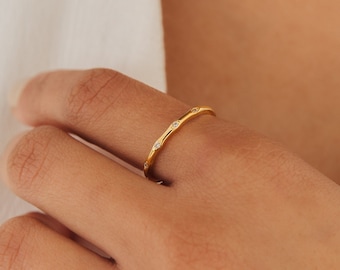 Minimalist Gold Diamond Ring by Caitlyn Minimalist • Dainty Thin Stacking Crystal Ring • Romantic Anniversary Gift for Girlfriend • RR057
