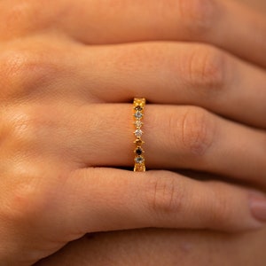 Rainbow Diamond Ring by Caitlyn Minimalist • Boho Gold Wedding Band • Dainty Stackable Gemstone Ring, Crystal Jewelry • Wife Gift • RR054