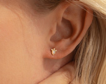 Teardrop Opal Studs by CaitlynMinimalist • Dainty Opal Earrings in Gold & Silver • Diamond Birthstone Jewelry • Bridal Shower Gift  • ER373