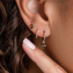 Peridot Earring Set by Caitlyn Minimalist • Silver Hoop Earrings & Stud Earrings • Green Gemstone Jewelry • Birthday Gift for Her • ER383