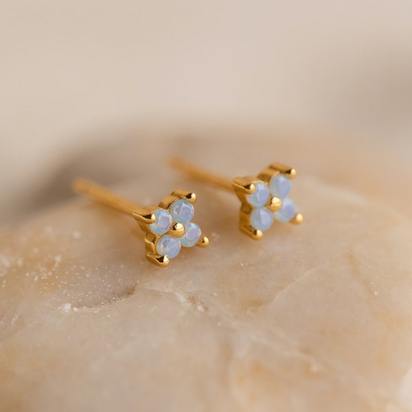 Ivy Flower Stud Earrings by Caitlyn Minimalist • Dainty Light Blue Stone Earrings • Everyday Boho Jewelry • Perfect Birthday Gift • ER364