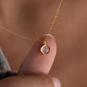 Moonstone Pendant Necklace by Caitlyn Minimalist • Round Translucent Crystal Charm Necklace • Moonstone Jewelry • Best Friend Gift • NM168
