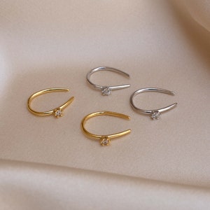 Diamond Threader Hoop Earrings by Caitlyn Minimalist • Diamond Hoops • Small Hoop Earrings • Wire Earrings • Dainty Wedding Jewelry • ER155