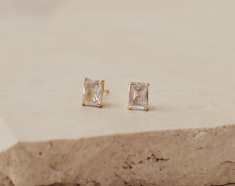 Minimalist Emerald Diamond Earrings • Emerald Cut Diamond Earrings • Perfect Simple Earrings • Wedding Earrings • Gift for Her • ER168