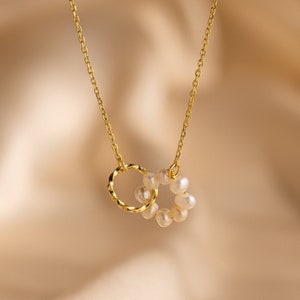 Interlocking Pearl Necklace by Caitlyn Minimalist • Dainty Beaded Flower Necklace • Twisted Ring Charm Necklace • Best Friend Gift • NR194