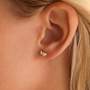 Opal Flower Earrings by Caitlyn Minimalist Dainty Opal Stud Earrings in Gold Delicate Crystal Jewelry Perfect Gift for Her ER399 18K GOLD