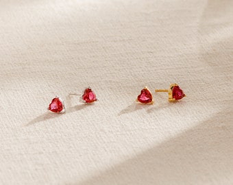 Ruby Heart Earrings by Caitlyn Minimalist • Everyday Red Crystal Earrings • Dainty Love Stud Earrings • Perfect Girlfriend Gift • ER235