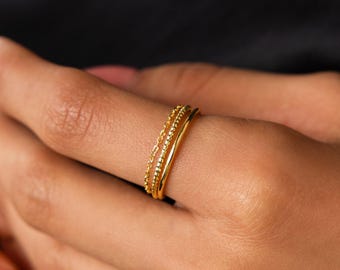 Skinny Textured Ring Set by Caitlyn Minimalist • Set of 3 Dainty Stacking Rings for Everyday Wear • Essential Jewelry • Gift for Her • RR133