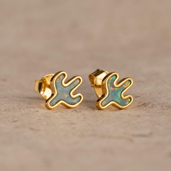Opal Cactus Stud Earrings by CaitlynMinimalist • Festival Boho Earrings • Green Gemstone Earrings • Desert Nature Jewelry • Mom Gift • ER602