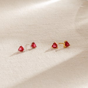 Ruby Heart Earrings by Caitlyn Minimalist • Everyday Red Crystal Earrings • Dainty Love Stud Earrings • Perfect Girlfriend Gift • ER235