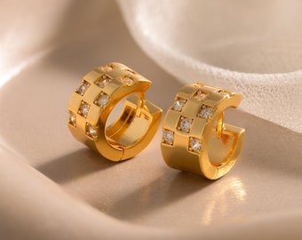 ♡HOOPEY♡  Pave Checkered Hoops by Caitlyn Minimalist • Chunky Art Deco