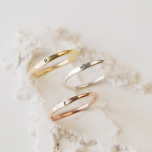 Dainty Initial Ring Skinny Letter Ring Custom Name Ring - Etsy
