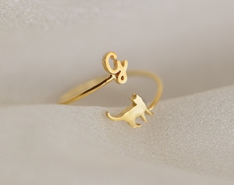 Duo Pet Initial Wrap Ring von Caitlyn Minimalist • Zierlicher offener verstellbarer Ring • Handgefertigter Haustier-Gedenkschmuck • Haustierliebhaber-Geschenk • RM62F88