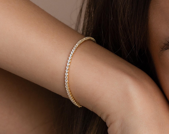 Classic Diamond Tennis Bracelet by Caitlyn Minimalist • Dainty Gold Diamond Bracelet • Wedding Jewelry • Perfect Anniversary Gift • BR049
