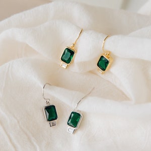 Emerald Drop Earrings • Emerald Baguette Drop Earrings • Gemstone Earrings • Perfect Gift for Her • Bridesmaid Gifts • ER071