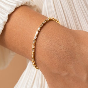 Baguette Diamond Tennis Bracelet by Caitlyn Minimalist • Minimalist Stackable Gold Bracelet • Romantic Anniversary Gift for Wife • BR031