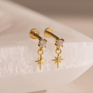 Diamond Star Flatback Earrings by Caitlyn Minimalist • Dangling North Star Earrings • Celestial Stud Earrings • Jewelry Gift for Her • ER720