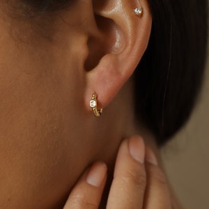 Diamond Twist Huggie Earrings by Caitlyn Minimalist • Diamond Hoops • Dainty Diamond Earrings • Minimalist Earrings • ER126
