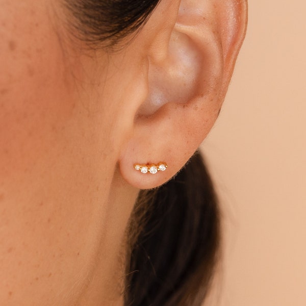 Diamond Climber Earrings by Caitlyn Minimalist • Tiny Diamond Stud Earrings • Dainty Jewelry for Everyday Wear • Anniversary Gift • ER361