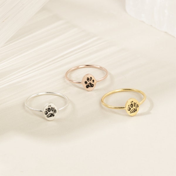 Bague imprimée patte personnalisée • Bague imprimée votre animal de compagnie réel • Empreinte digitale personnalisée • Bijoux imprimé chat • Cadeau pour amoureux des animaux • Monument commémoratif pour animal de compagnie • RM52B