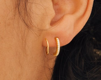 Pave Diamond Huggie Earrings by Caitlyn Minimalist • Spiral Threader Earrings in Gold & Silver • Dainty Hoop Earrings • Gift for Her • ER193