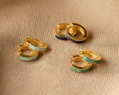 Opal Inlay Huggie Earrings Set by Caitlyn Minimalist