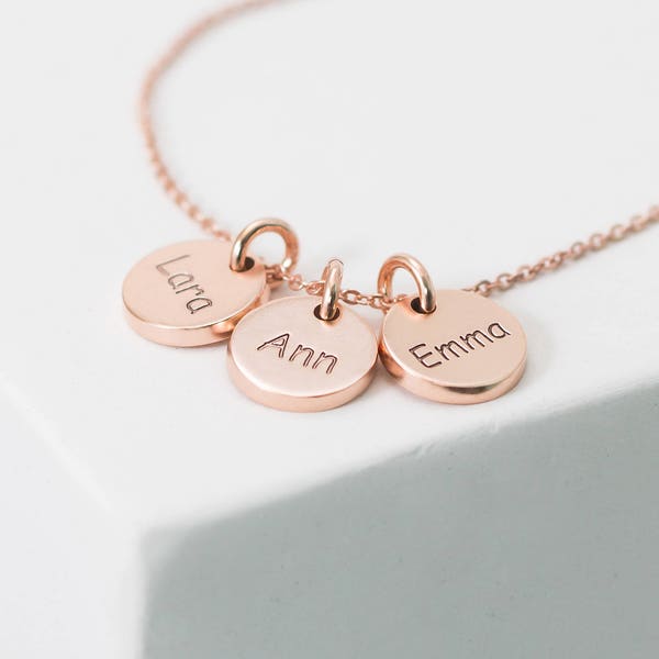 Custom Initials Necklace • Mother Necklace • Dainty Custom Hand-Stamped Disc Personalization • Family Kids Multi-Tag Disc Necklace • NM20F30