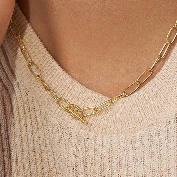 Perfect Layering Link Necklace with Toggle Clasp • Minimalist Necklace • Paper Clip Necklace • NM67a