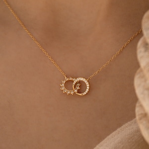 Sun & Moon Eternity Necklace by CaitlynMinimalist Interlocking Circle Necklace Dainty Diamond Jewelry Best Friend Gift NR057 image 1