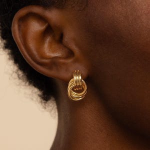 Mini Double Hoop Stud Earrings by Caitlyn Minimalist • Multi Knot Hoop Earrings • Classic Gold Jewelry • Perfect Gift for Her • ER486