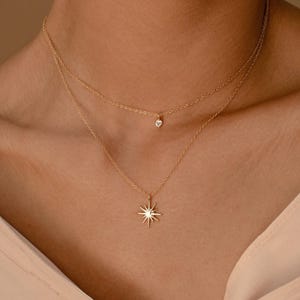 Starburst Layered Necklace by Caitlyn Minimalist • Diamond Star Necklace, Celestial Jewelry • Minimalist Style • Gift for Women • NR051