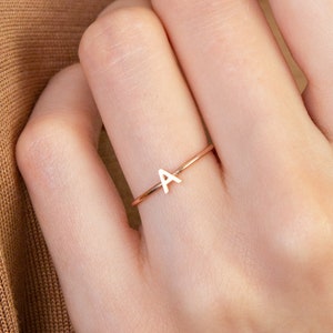 Dainty Initial Ring Custom Letter Ring in Sterling Silver, Gold & Rose Gold Bridesmaids Gifts MOTHER GIFTS RM47F30 image 1