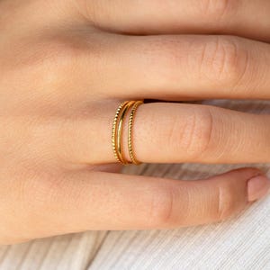 Dainty Stacking Ring Set by Caitlyn Minimalist • Set of 3: Thin Ring, Twist Ring, Notched Ring • Minimalist Jewelry • Birthday Gift • RR070