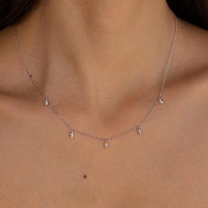 Marquise Diamond Station Necklace by Caitlyn Minimalist • Diamond Birthstone Charm Necklace • Minimalist Jewelry • Bridesmaid Gift • NR091