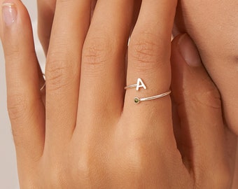 Personalized Initial Birthstone Ring • Initial Ring in Sterling Silver, Gold, Rose Gold • Mothers Ring • Personalized Gift • RM63F77