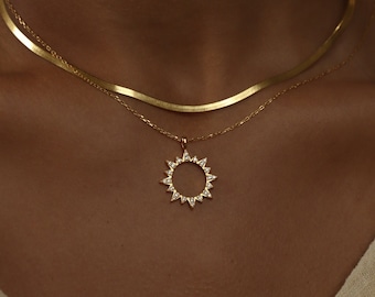 Pave Sun ketting van Caitlyn minimalistisch • Boho ketting • Diamond Sun ketting • Zomer sieraden in goud en sterling zilver • NR046