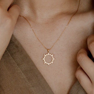 Pave Sun Necklace by Caitlyn Minimalist Boho Necklace Diamond Sun Necklace Summer Jewelry in Gold and Sterling Silver NR046 image 4