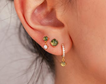 Agate Earring Set by Caitlyn Minimalist • Green Gemstone Dangle Earring, Stud Earring, & Huggie Hoop with Charm • Best Friend Gift • ER437