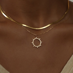 Pave Sun Necklace by Caitlyn Minimalist Boho Necklace Diamond Sun Necklace Summer Jewelry in Gold and Sterling Silver NR046 image 1