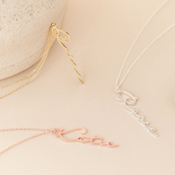 Minimalist Name Necklace in Sterling Silver, Rose Gold, Gold • Vertical Custom Name Necklace • Long Necklace For Layering • NH68F66