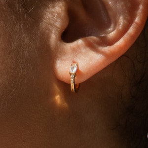 Pave Huggie Hoop Earrings Baguette Diamond Earrings by Caitlyn Minimalist Wedding Earrings, Perfect for your Earring Set ER171 image 7