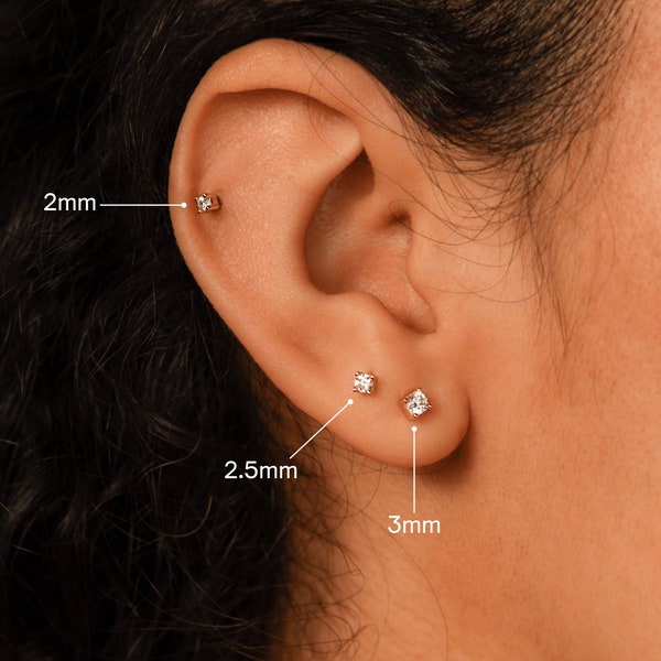 Flat-back Diamond Stud Earrings by Caitlyn Minimalist • Screw Back Cartilage Earrings • Dainty Gemstone Nap Earrings • Gift for Her • ER435