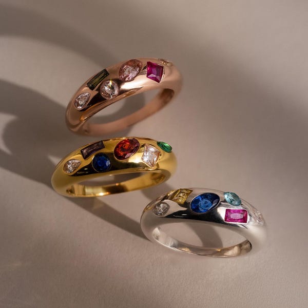 Anillo de cúpula con piedras de nacimiento mixtas de Caitlyn Minimalist • Anillo art déco llamativo y grueso • Joyería única • Joyería con piedras preciosas • Regalo para mamá • RM154