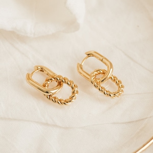 Chain Link Earrings by Caitlyn Minimalist Thick Twist Hoop Earrings Statement Dangle Huggie Earrings Gifts for Her ER267 image 2