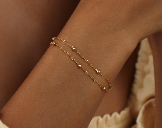 Duo Bead Chain Bracelet by Caitlyn Minimalist • Dainty Gold Bracelet • Fine Beaded Chain Bracelet • Birthday Gifts for Women • BR016