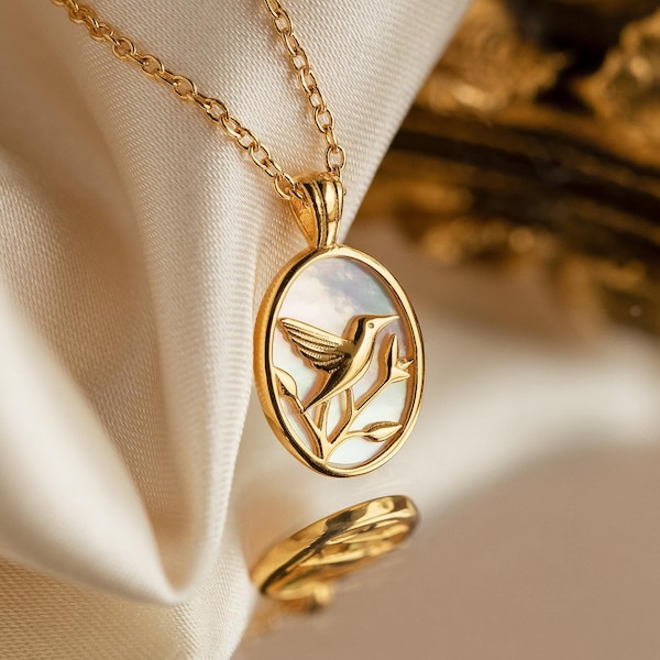 Perlen-Kolibri-Halskette von Caitlyn Minimalist • Vintage-Vogelanhänger • Perlen-Vogel-Halskette • Geschenk für Vogelliebhaber • NR183