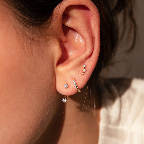 Diamond Earring Set by Caitlyn Minimalist • Set of 3: Dainty Ear Climber, Ear Jacket & Pave Diamond Hoop • Perfect Bridesmaid Gift • ER427