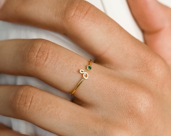 Initial Birthstone Ring • Letter Ring by Caitlyn Minimalist • Mothers Ring • Birthday Gift for Best Friend • RM74F78