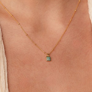 Green Opal Pendant Necklace by Caitlyn Minimalist Vintage Style Charm Necklace Delicate Gemstone Jewelry Anniversary Gift NR161 18K GOLD