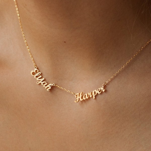 Custom Two Name Necklace by Caitlyn Minimalist • Multiple Name Charm Necklace • Dainty Gold Jewelry • Birthday Gift for Mom • NH05F60